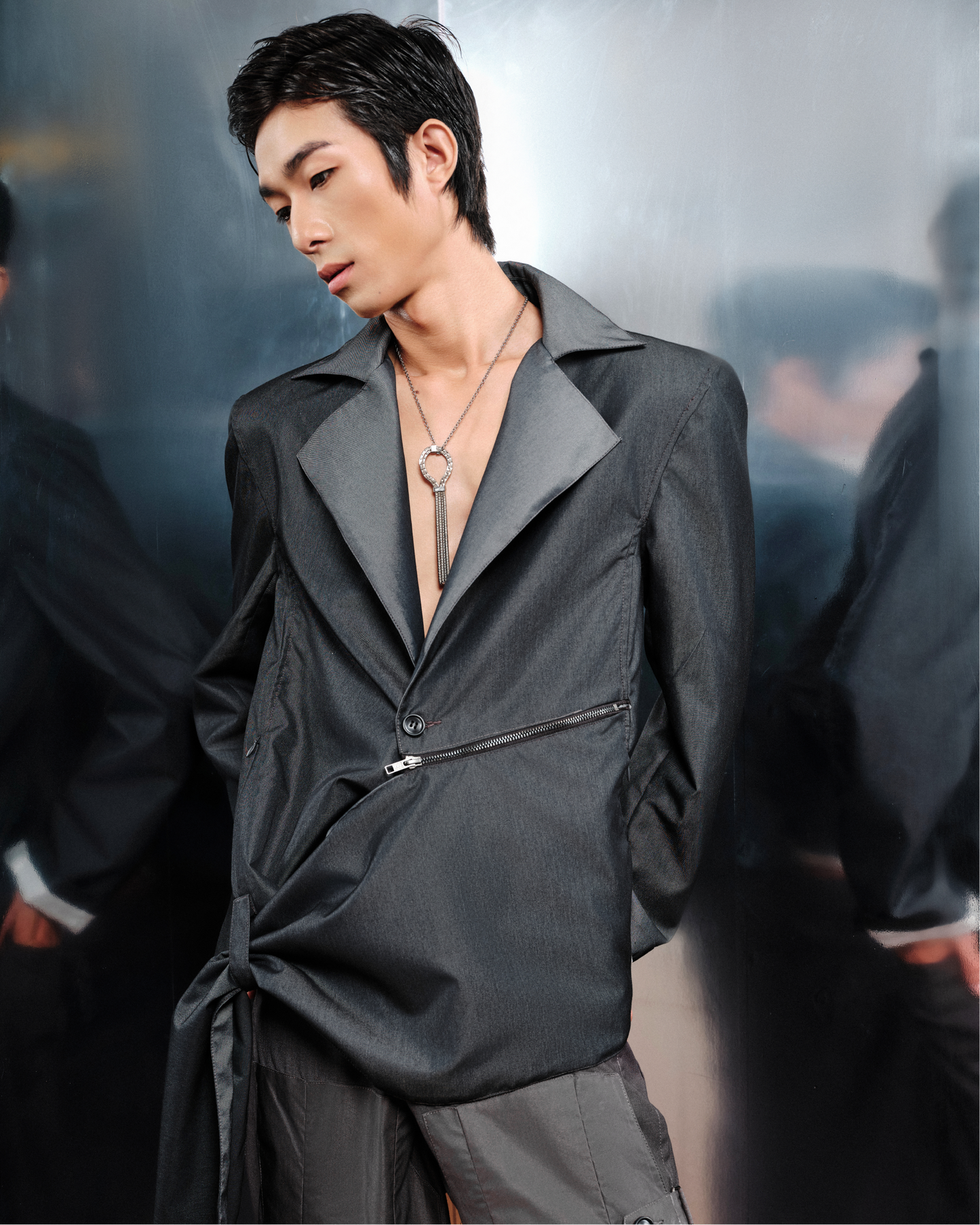 "Belts" Asymmetrical Blazer Grey