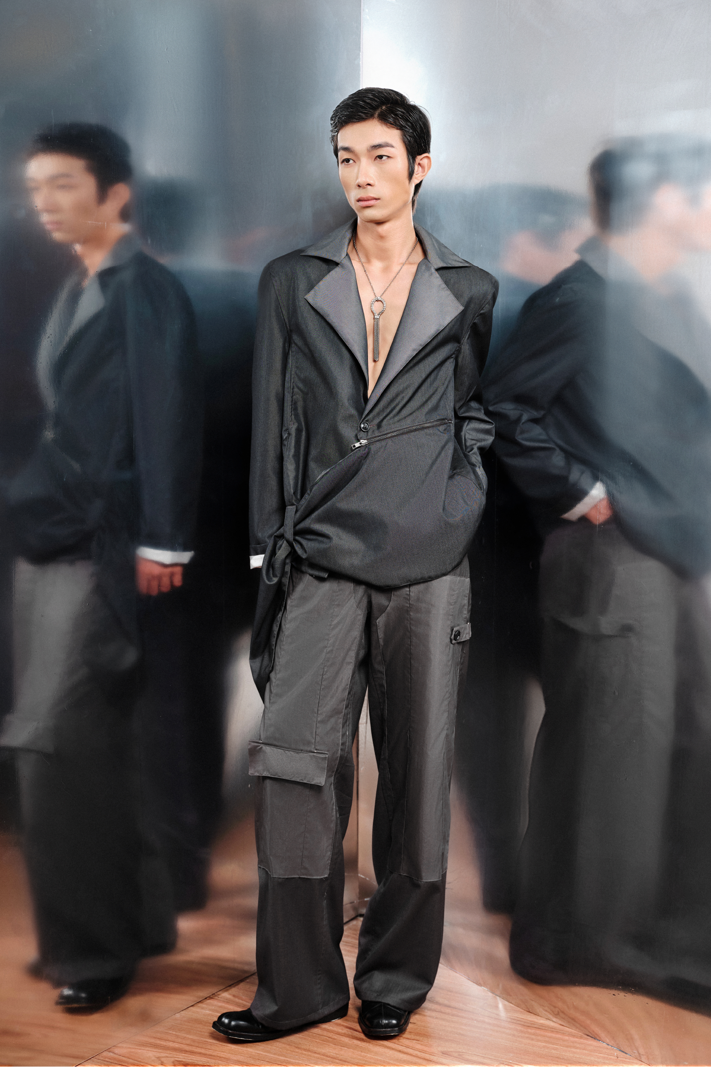 "Belts" Asymmetrical Blazer Grey