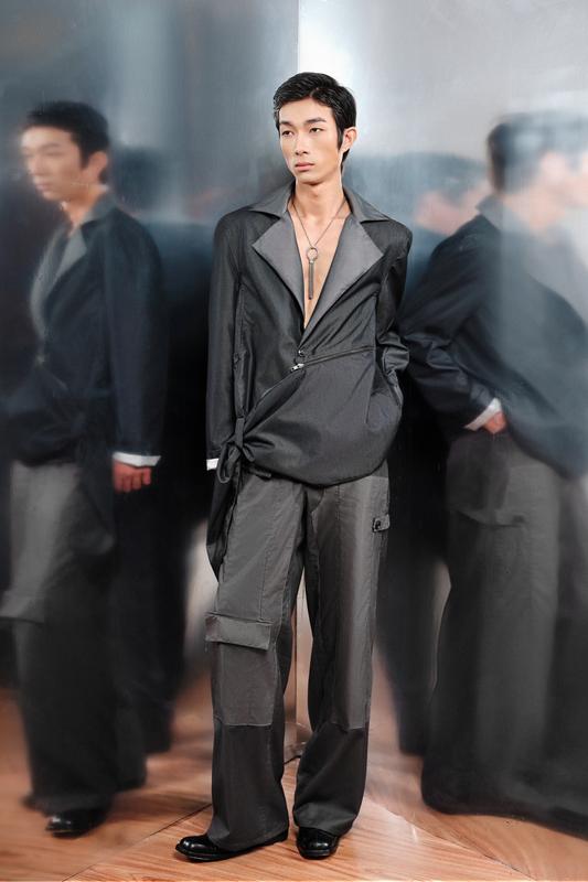 "Belts" Asymmetrical Blazer Grey