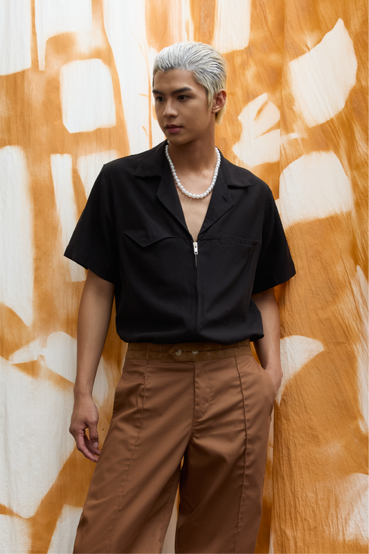 Zip-up Rayon Cuban Shirt