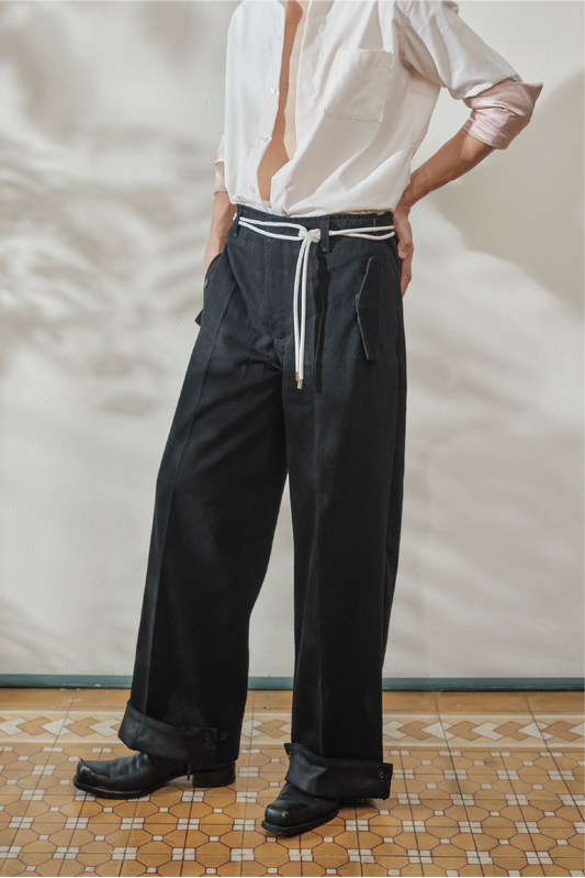 Denim Pleated Trousers