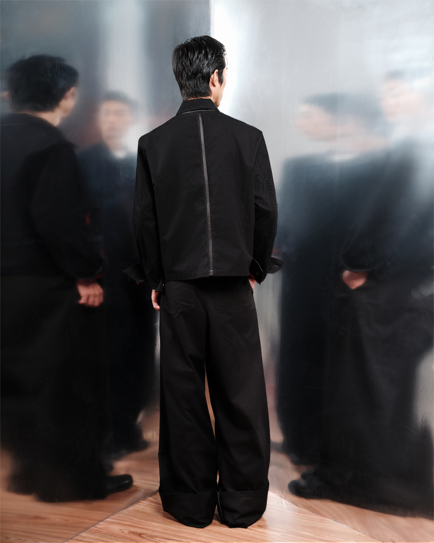 Satin-Selveged Herringbone Trousers