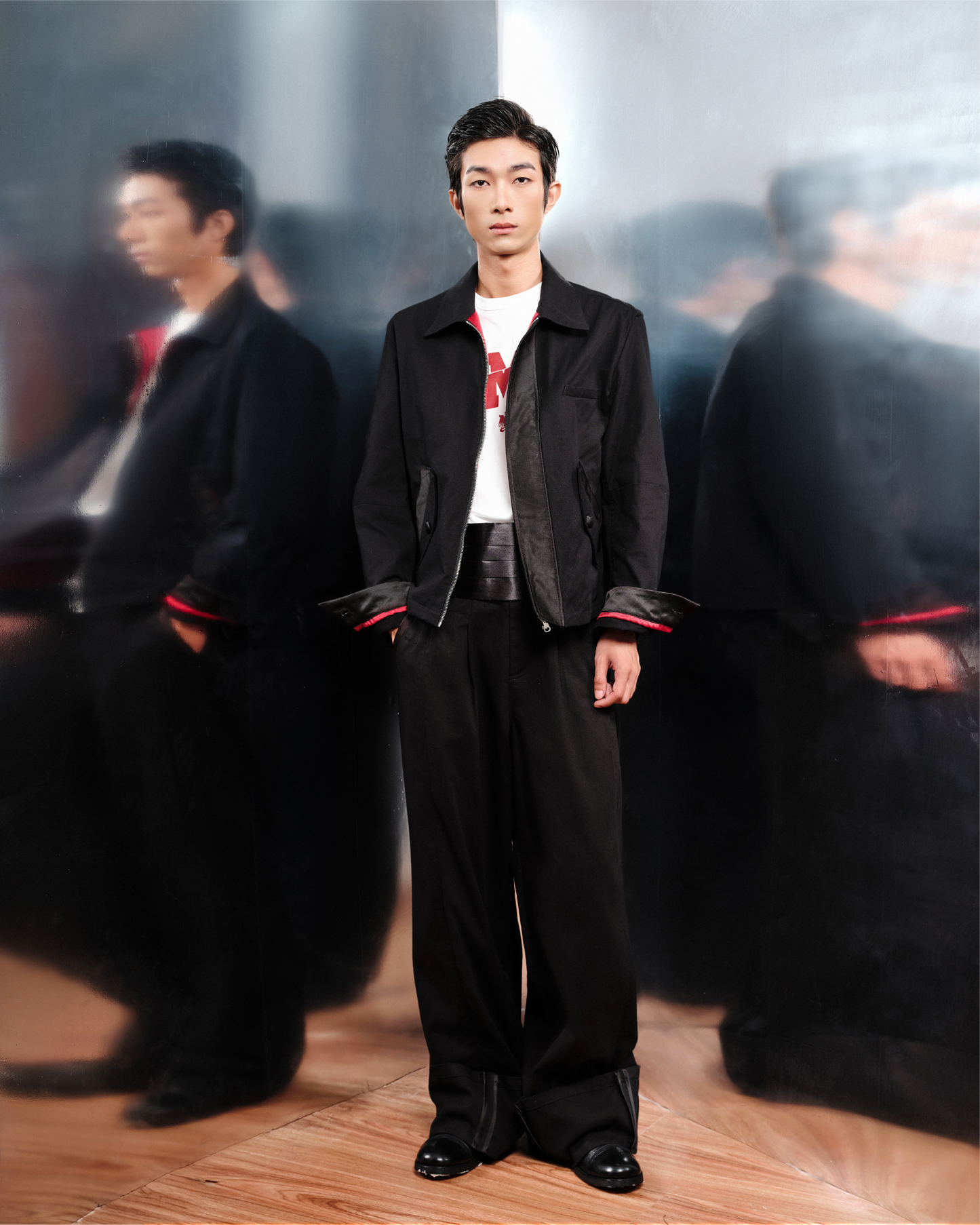 Satin-Selveged Herringbone Trousers