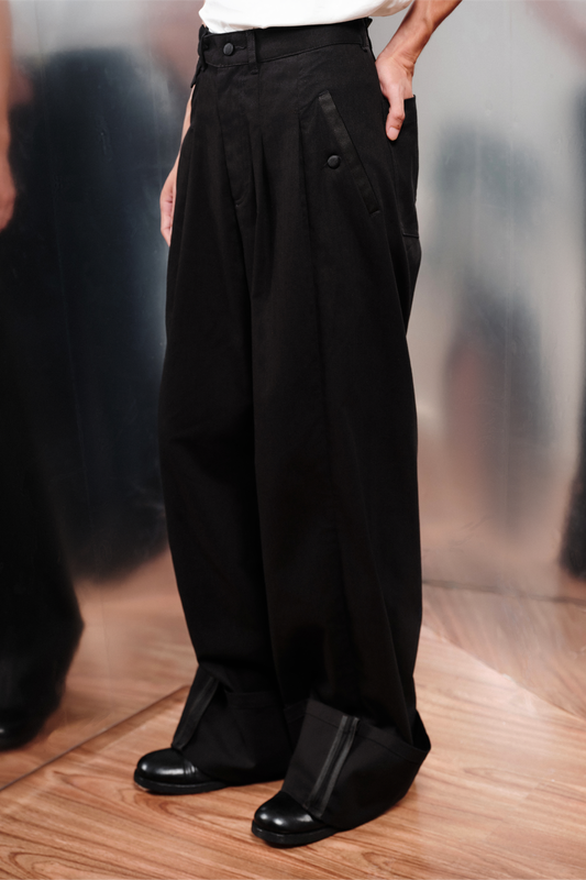 Satin-Selveged Herringbone Trousers