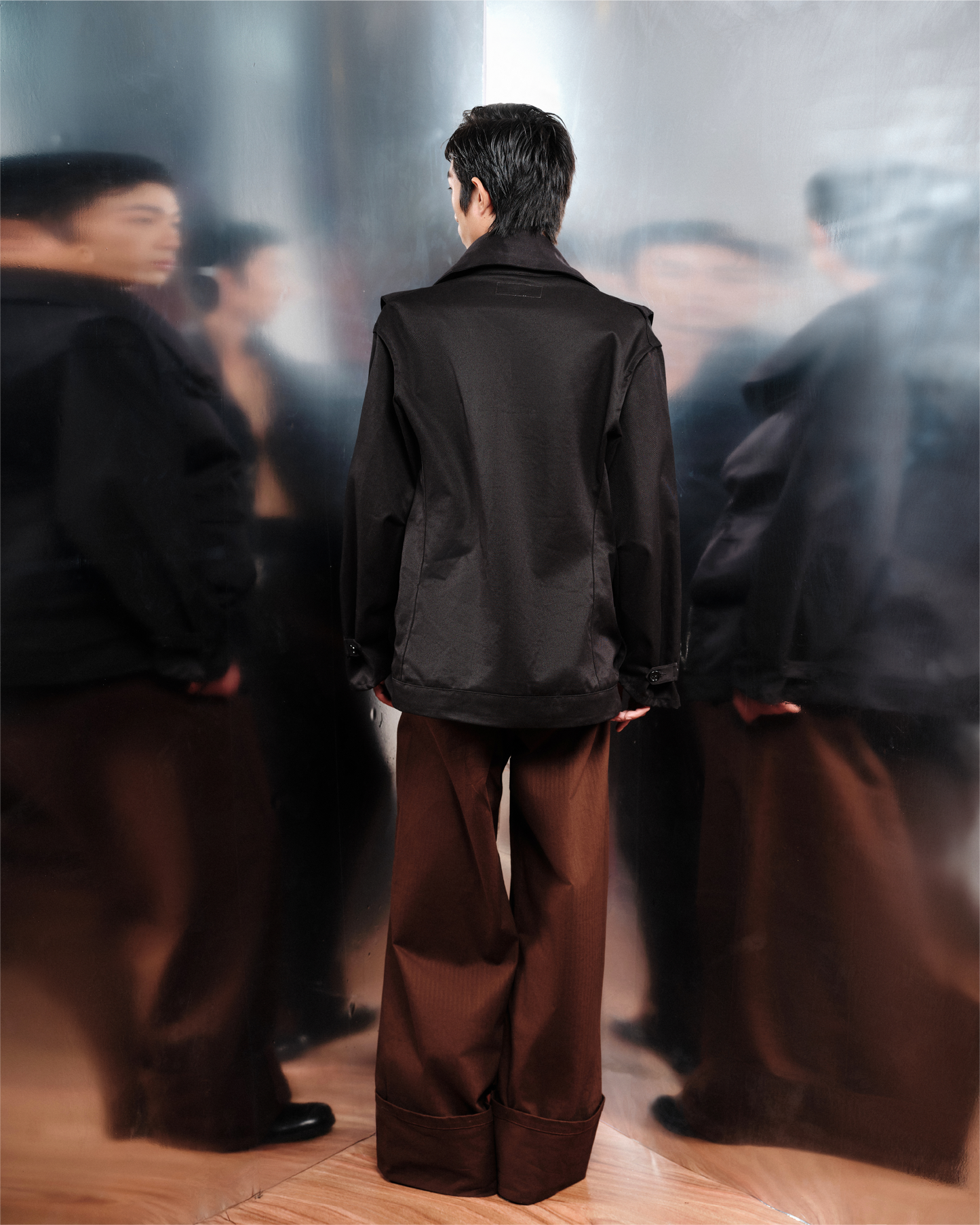 Satin-Selveged Herringbone Trousers