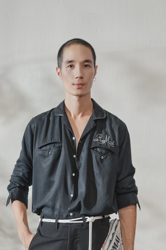 Satin-Collar Tencel Shirt