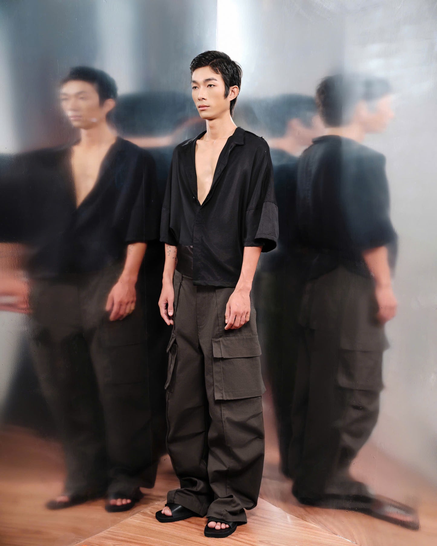 Canvas Pleated M65 Cargo Pants Off-Black