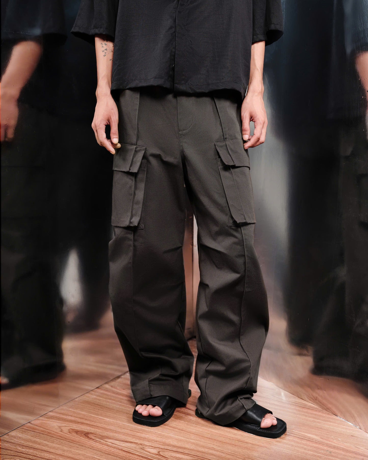 Canvas Pleated M65 Cargo Pants Off-Black